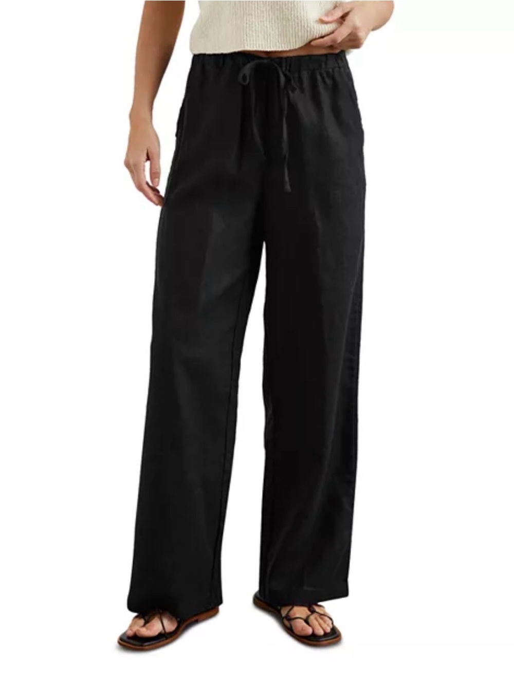 Rails Black Wide-Leg Linen Drawstring Pants - Women